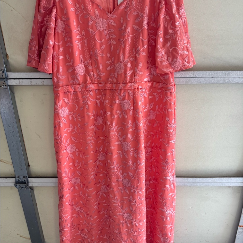 Peach drape Sleeve V-Neck Sheath Midi Dress